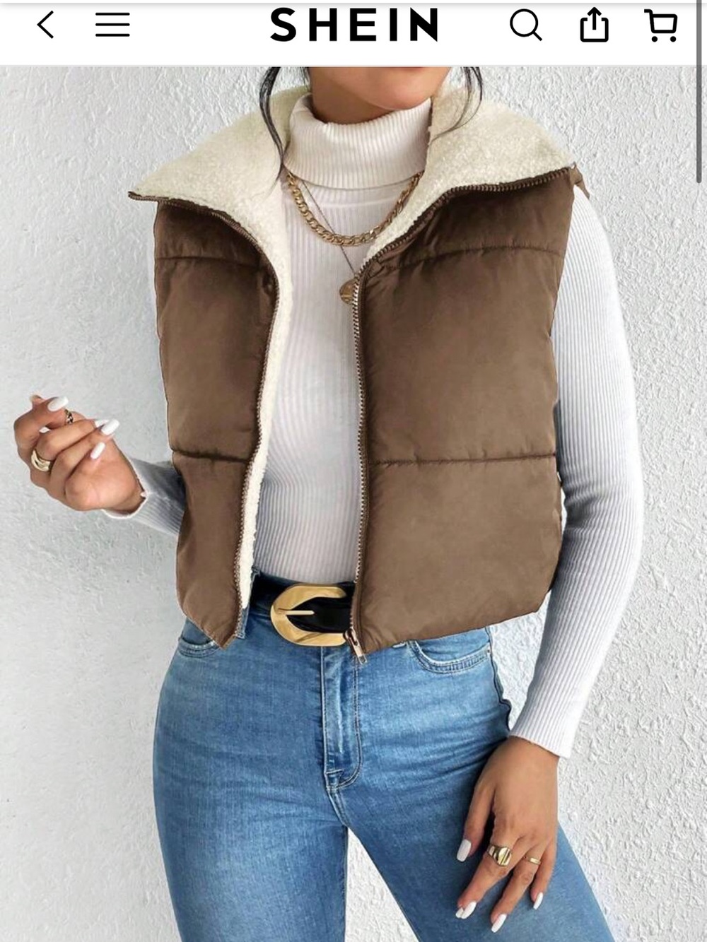 Brown Puffer Vest with Cream Sherpa Lining